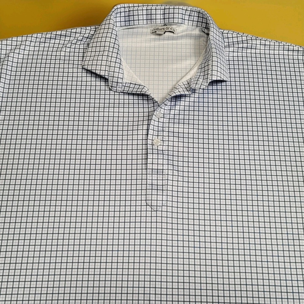 ⛳Collars & Co Dress Collar Polo Shirt‎ Mens 3XL Blue Tattersall Grid Performance